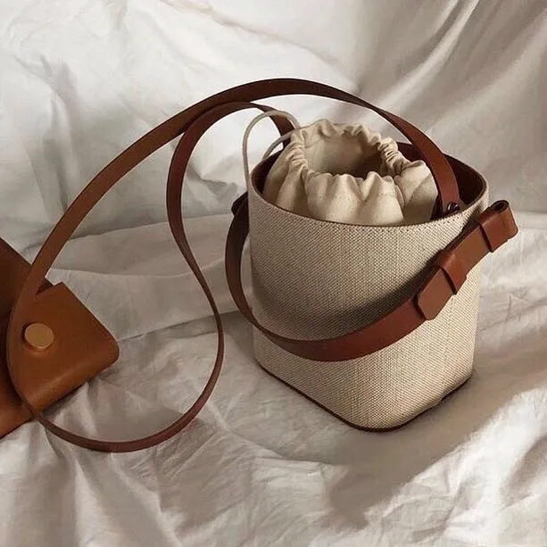 Us 14 88 40 Off Canvas Bucket Bag For Women S Crossbody Bags Beach Handbag Small Korean Style Female Shoulder Messenger 2019 New Totes Bolsa In