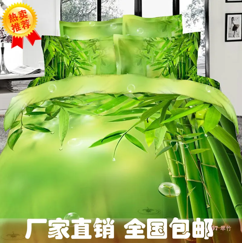 Bamboo Print Green Bedding Set Queen King Size Duvet Cover Bedsets