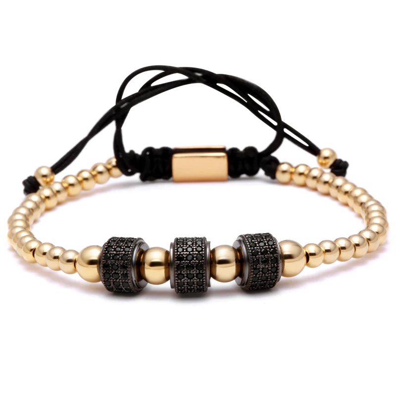 Mcllroy New Arrival Men Bracelets,316L Titanium Steel Beads Pave Setting CZ Ball Briading Connector Macrame Bracelet Men