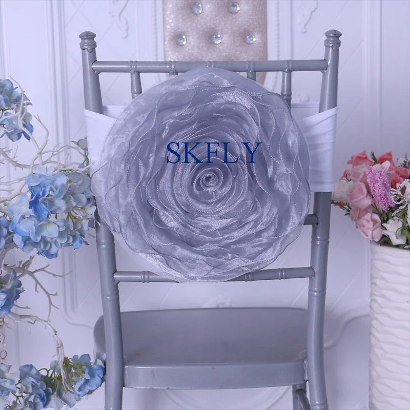 CH091T 2019 новые украшения Большой органзы белый и темно синие смешанные украшение для стула с белый повязка из спандекса