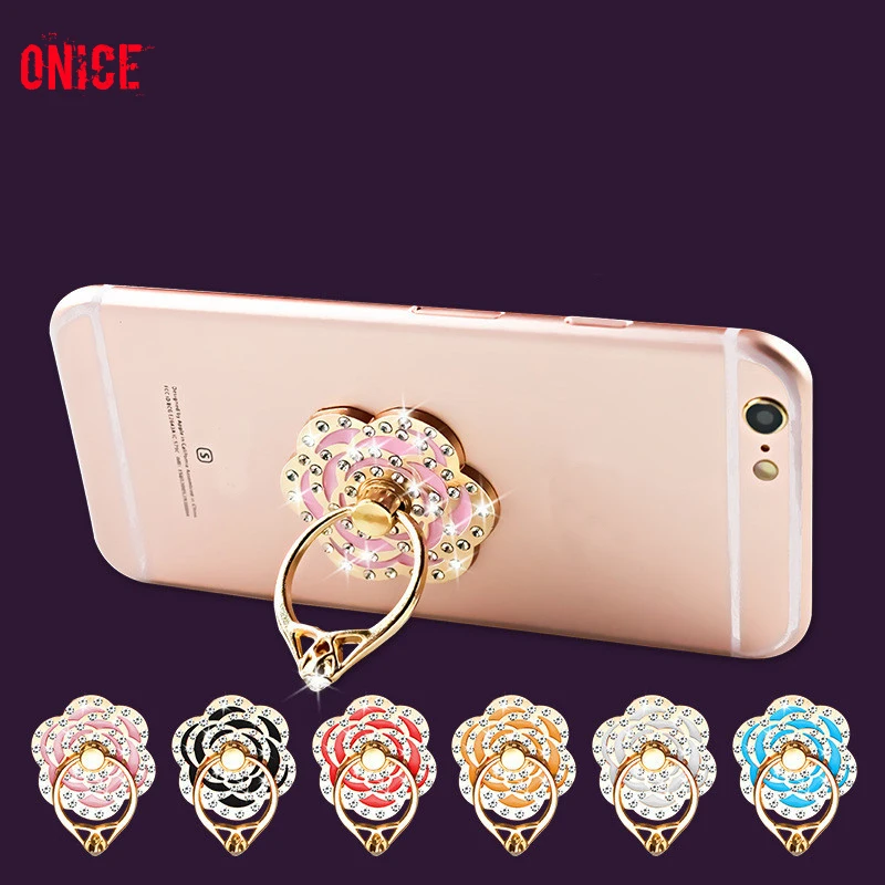 

Bling Bling Rhinestone Flower Cell Phone Ring Holder 360 Degree Rotate Aluminum Metal Phone Holder Stand Socket For iPhone
