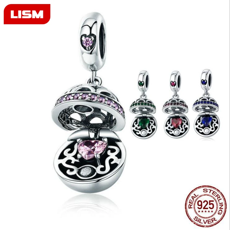 

Real 925 Sterling Silver Love Gift Box With CZ Charm Pendants Fit Charm Bracelet Necklace Jewelry Making Gift