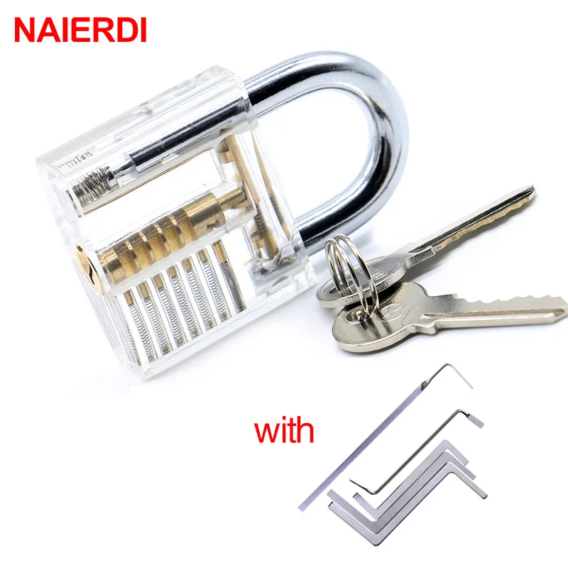 

NAIERDI Locksmith Wrench Tool Lock Pick Transparent Visible Cutaway Practice Padlock With Broken Key Removing Hook Extractor Set