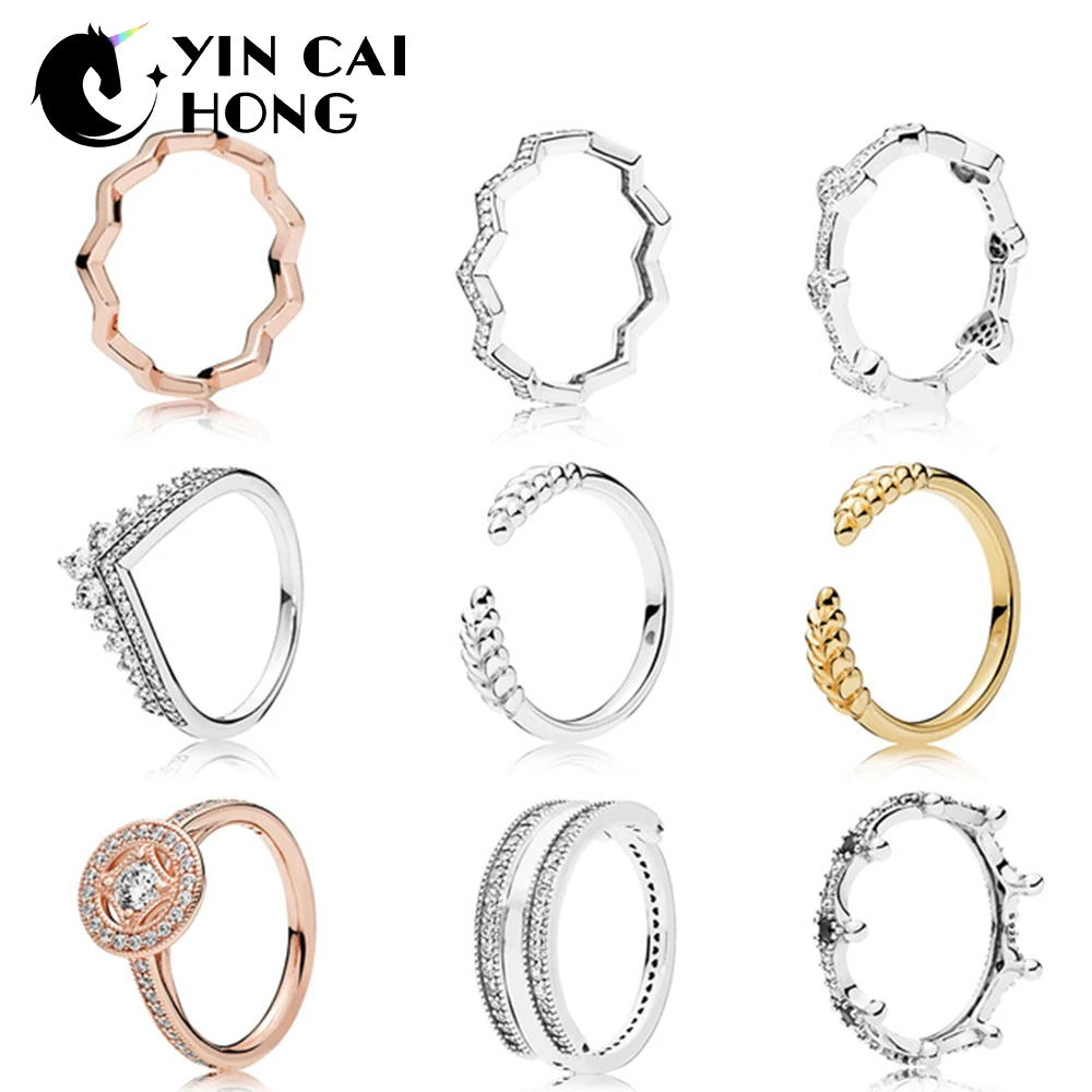 

YCH 100% 925 Sterling Silver SHINE OPEN GRAINS RING ROSE TIMELESS ZIG ZAG RING BLACK ENCHANTED CROWN RING ALLURING HEARTS RING