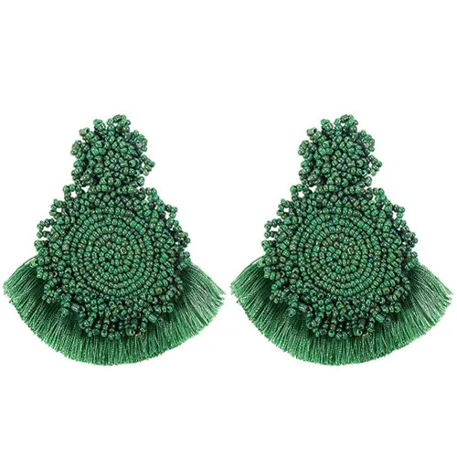 Bohemian Green Beaded Tassel Drop Earrings for Women Big Statement Earrings Female Wedding Fringe Hanging Earings - Окраска металла: 14