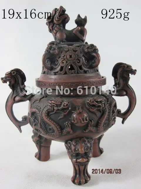 

Chinese copper Carved foo dragon censer Incense Burner