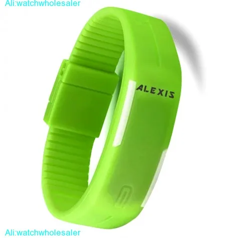 DW447G Rectangular Green Watchcase LED Silicone Green Band Unisex Digital Watch