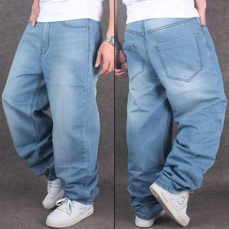 Fashion Mens Baggy Hip Hop Jeans Plus Big Size 30 46 Streetwear Light ...