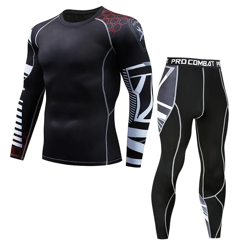 С длинным рукавом Rash Guard Complete Графический Компрессионные Шорты Многофункциональный Фитнес ММА футболки Для мужчин костюмы