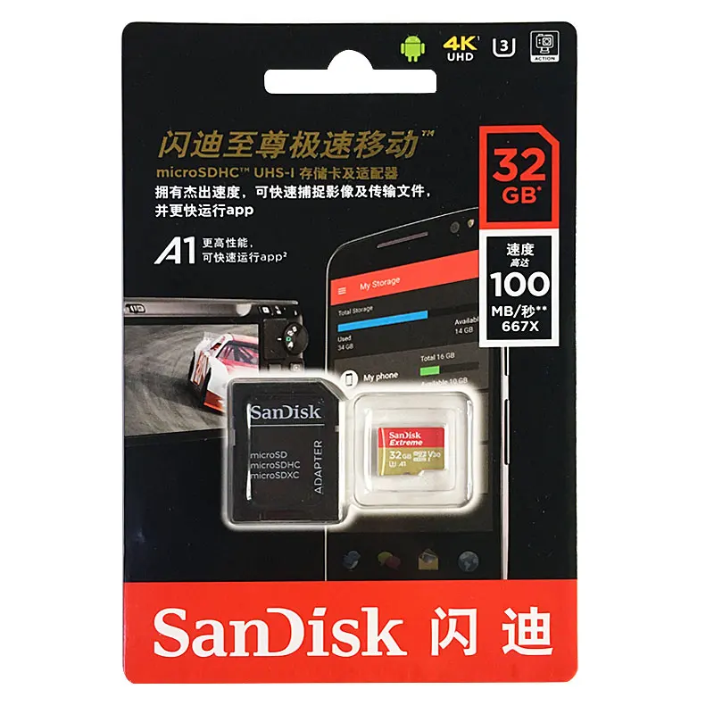 SanDisk Extreme карта памяти 32 Гб 64 128 ГБ 256 U3 V30 4K Micro SD MicroSDHC/SDXC с адаптером Memoria Tarjeta TF