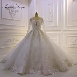 Аманда дизайн brautkleider hochzeitskleid длинный рукав кружева аппликация Плиссированное свадебное платье