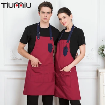 

2019 Chef Waiter Adjustable Apron Restaurant Kitchen Cooking Cuisine Cafe BBQ Apron for Women Men with Pocket Work Wear Apron
