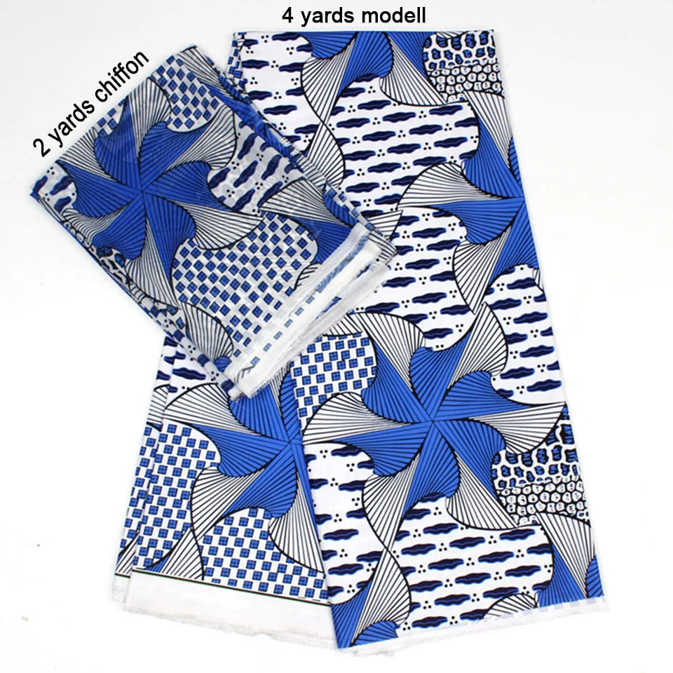 

2 Pcs Set 4 Yards African Ankara Prints Modell Material & 2 Yards Chiffon Ankara Chiffon Fabric YBXM-26