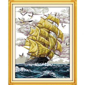 

Plain sailing Needlework,DIY DMC count Cross stitch,Sets For Embroidery kits seascape decor Cross-Stitching,factory direct sale