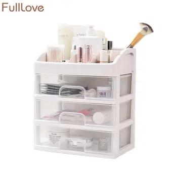 

Modern Plastic Makeup Storage Box Drawer Stationery Holder 3 Layer Glossy Cosmetic Organizer Bathroom Storage & Organization