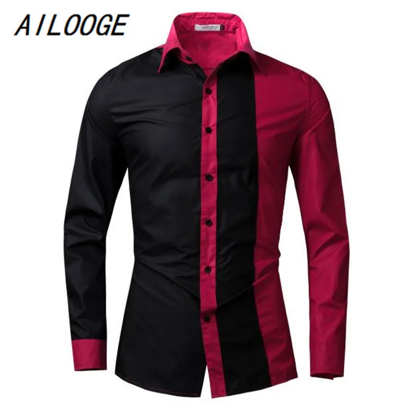 AILOOGE новая мужская рубашка, черно-белая рубашка с длинными рукавами