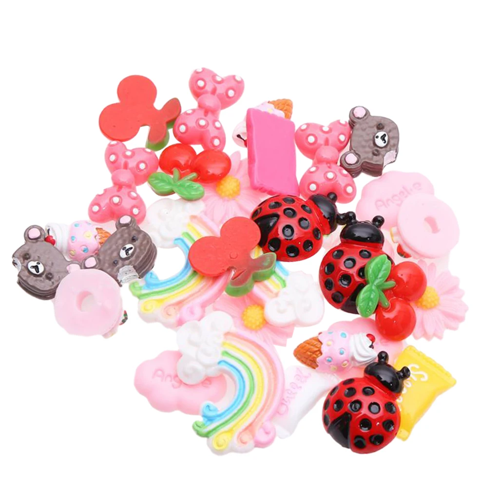 30pcs Kawaii Resin Flatback Cabochons Decoden Charms DIY Scrapbooking Phone Decor Embellishments