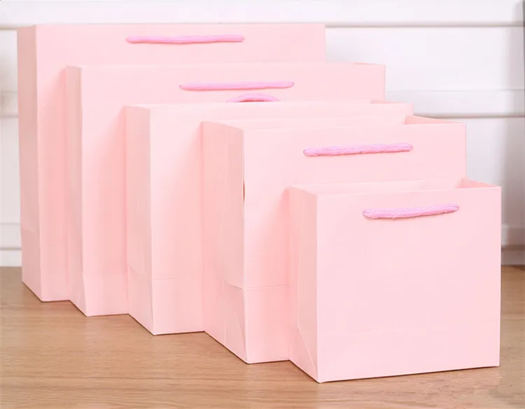 100 шт/Партия печать логотипа дизайн розовая бумага подарочная сумка 14 различных размеров сумка для покупок вечерние сумки конфет