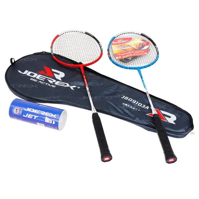 2pcs Joerex Badminton Racquet Set Alumnium Carbon Jointless Blue and