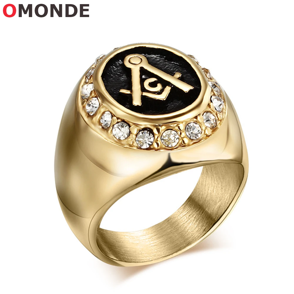Men Luxury Freemason Ring Gold Color Plated Titanium Stainless Steel Tools Signet for Male Free Mason Masonic Statement Jewelry | Украшения