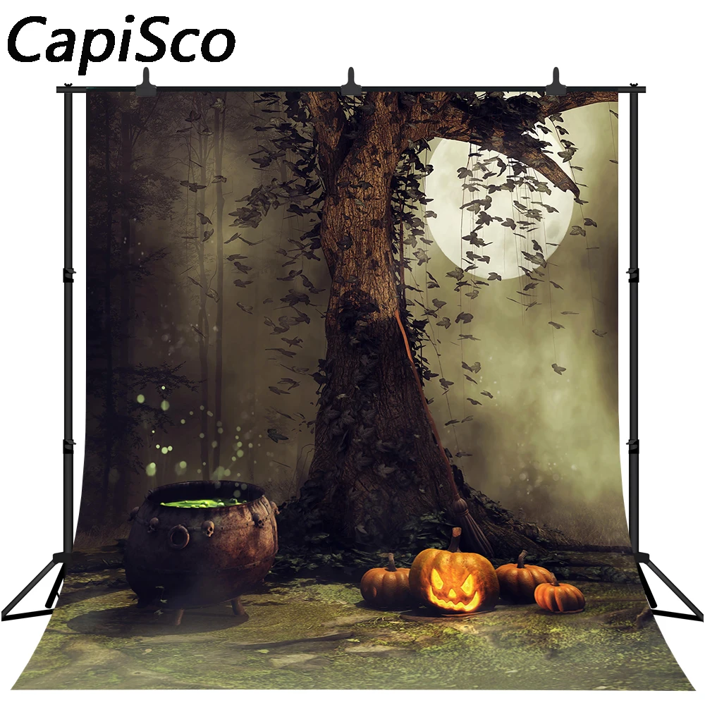 

Capisco Halloween Photography Backdrop Pumpkin moon Magic Witch Soup Pot tree Photo Background Studio Prop