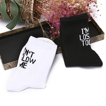 

Casual Cotton Socks Dont Follow Me Letters Printed I Am Lost Too Hip Hop Street Skateboard Harajuku Socks For Men Women