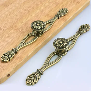 

European retro style kitchen cabinet wardrobe door handle antique bronze drawer dresser cupboard knob with backplate pull knob