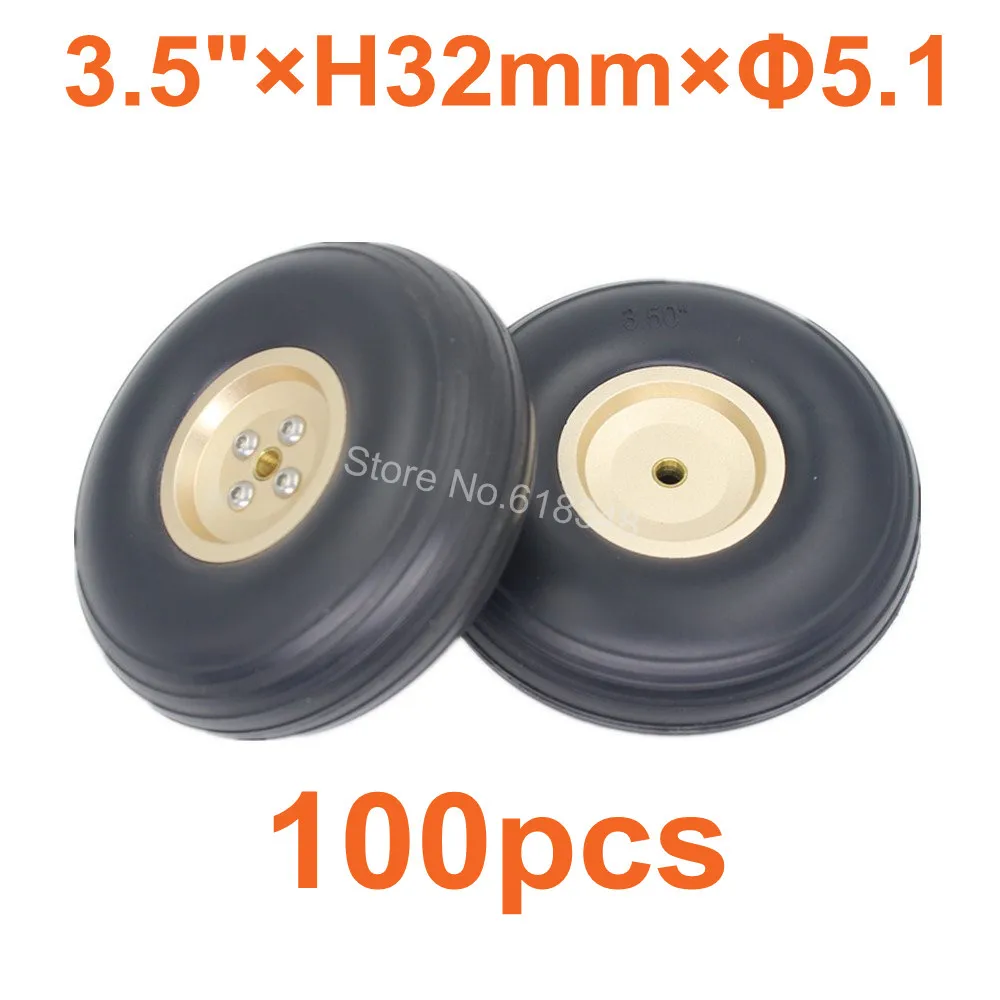 100pcs Lot 3 5 89mm PU Rubber Wheels Alloy Hub Thickness 32mm Axle hole 5 1mm