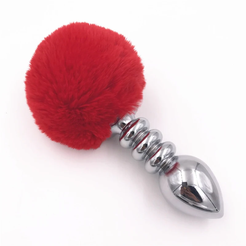 Anal Stopper Butt Plug Stainless Steel Anal Toys Red Hairy Rabbi