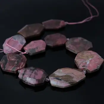 

15.5"strand Large Size Natural Rhodonite Faceted Slab Slice Beads,Raw Rhodochrosite Faceted Flat Nugget pendant Beads Jewelry