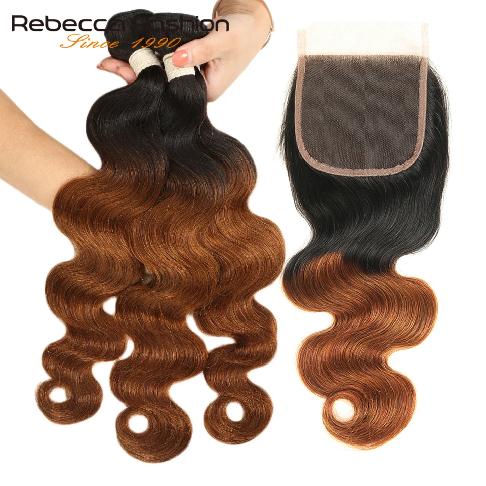 

Rebecca Ombre Bundles With Closure Two Tone 1B/99J 1B/27 1B/30 Colors Malaysian Body Wave 3 4 Bundles With Closure