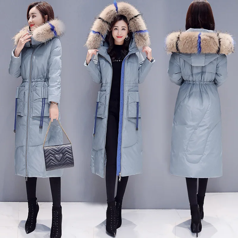 Le Noir Couleur Renard Bas Dames Manteau Version Ceciliay Longue Femmes Genou De Coréenne Vers Section La 2018 Nouvelle Col Fourrure Grand Minceur Hiver bleu Slim qOOx7gU