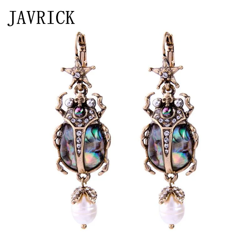 

Natural Abalone Shell Earrings Freshwater Pearl Beetle Drop Earrings For Women
