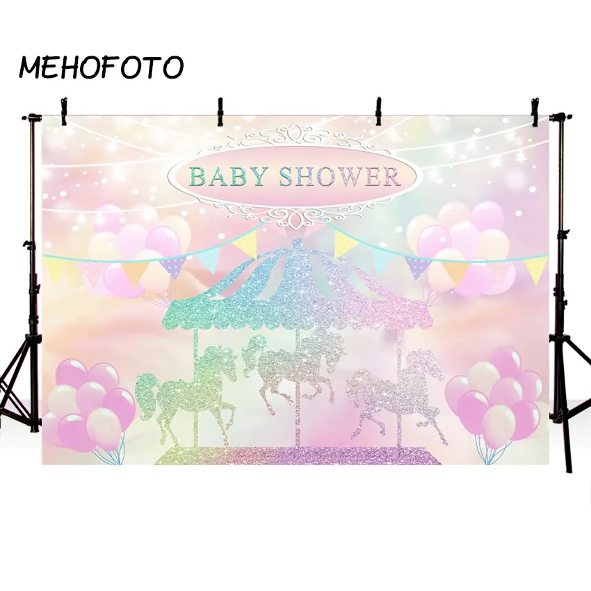 

Pink Carousel Baby Shower Photography Backdrops Dreamlike Birthday Party Decoration Custom Photographic Photo Studio Background