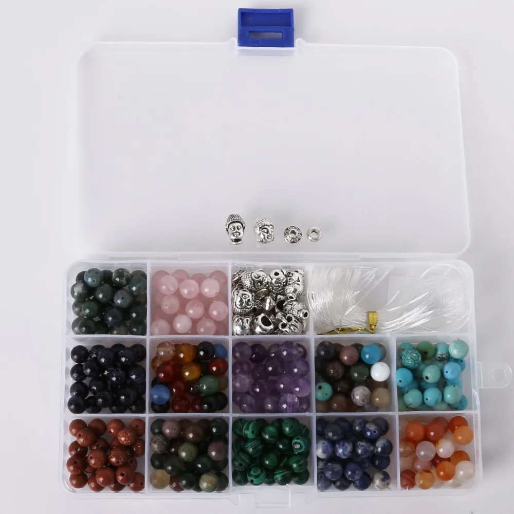 

8mm 6/12 color Including Buddha Skull Beads Elastic String Beads Set Round Natural Stone Beads For Jewelry Making Bracelet DIY