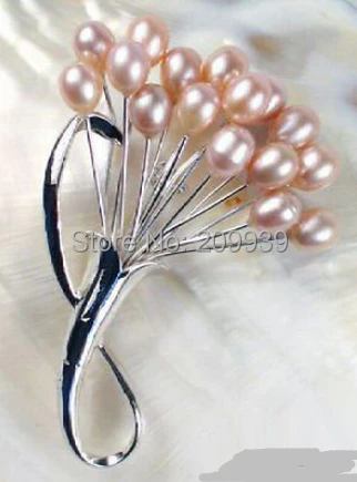 

FREE SHIPPING 006 Real Pink Freshwater Pearl 18KWGP Flower Brooch