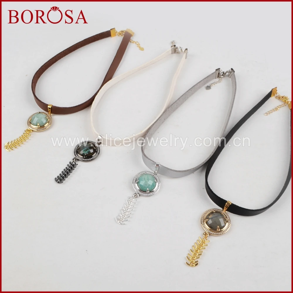 Borosa кожа колье Цепочки и ожерелья CZ проложить круглый Природные Multi-вид камень