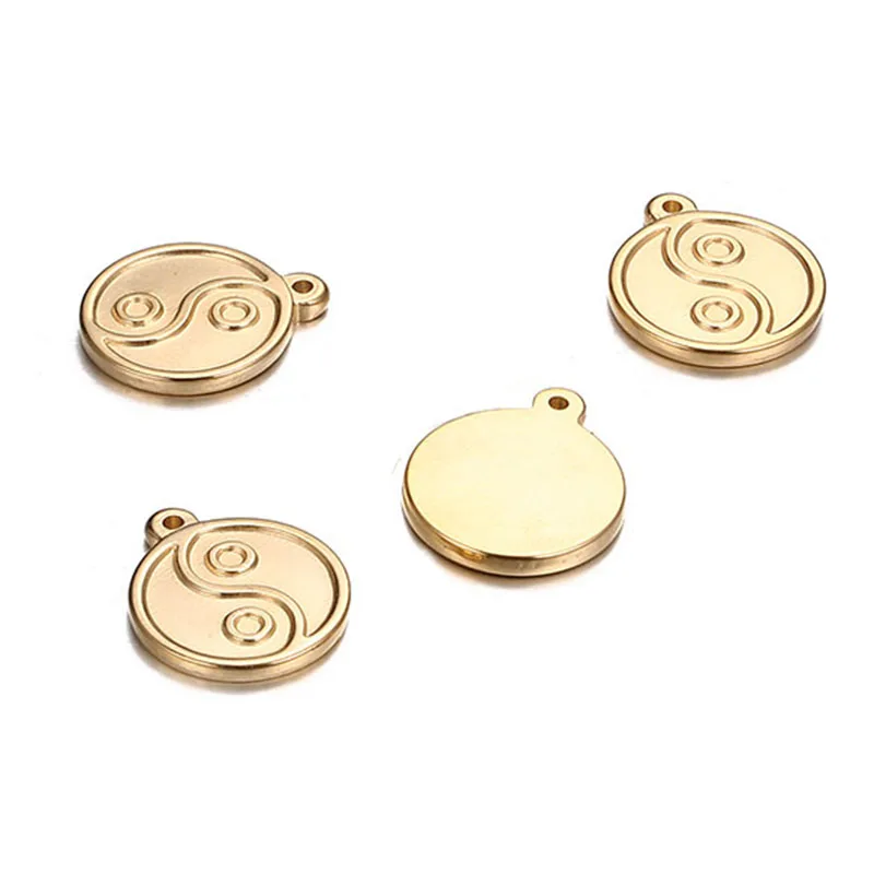 10PCS 16mm Gold Silver Color Round Stainless Steel Blank Charms For
