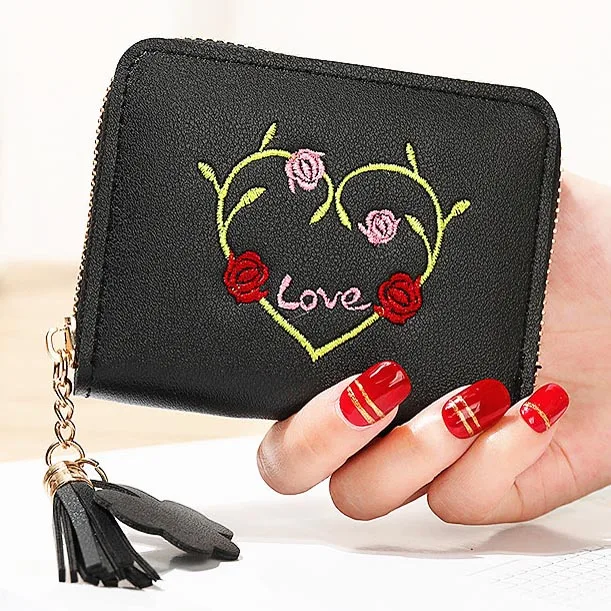 

Purses Short Lady Coin Purse Pocket Tassels Zipper Women Wallet Bag Cards ID Holder Girls Flap Wallets Flower Moneybags Notecase