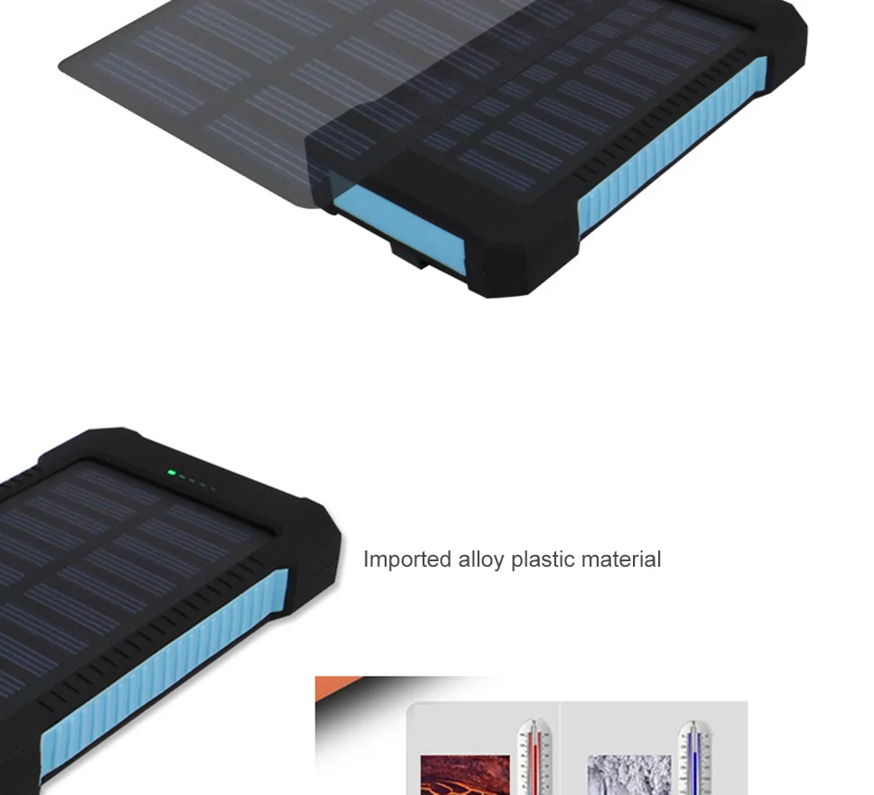 Перезаряжаемый Солнечный внешний аккумулятор 8000 мАч, двойной USB внешний аккумулятор, водонепроницаемый, для путешествий, солнечная панель, внешняя батарея, зарядка с компасом