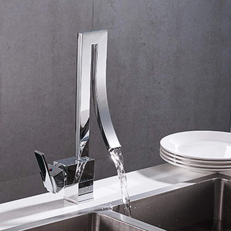 

Basin Faucets Single Handle Deck Mounted Square Tall Bathroom Sink Faucet Hot and Cold Mixer Water Tap