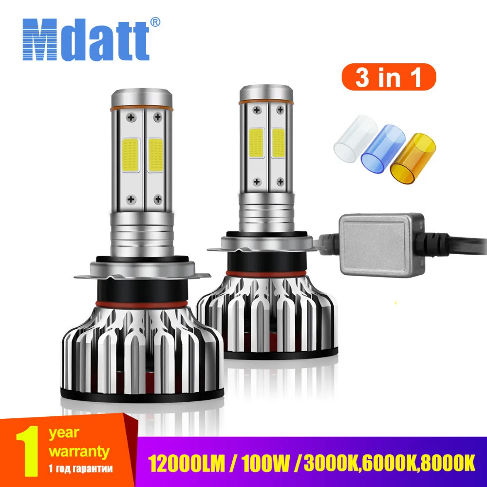

Mdatt Car LED Headlight Bulb H7 H4 H11 Auto LED Lamp CSP Car Light Canbus 12000Lm 100W H1 9005 9006 3000K 6000K 8000K 12V 24V
