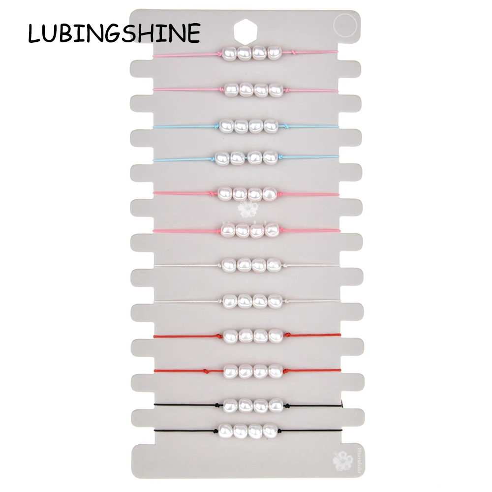 

Romantic 12pcs/Sets Round Pearl Bead Charms Bracelet Women Braided Adjustable Rope Chain Anklet Handmade Wedding Party Jewelry