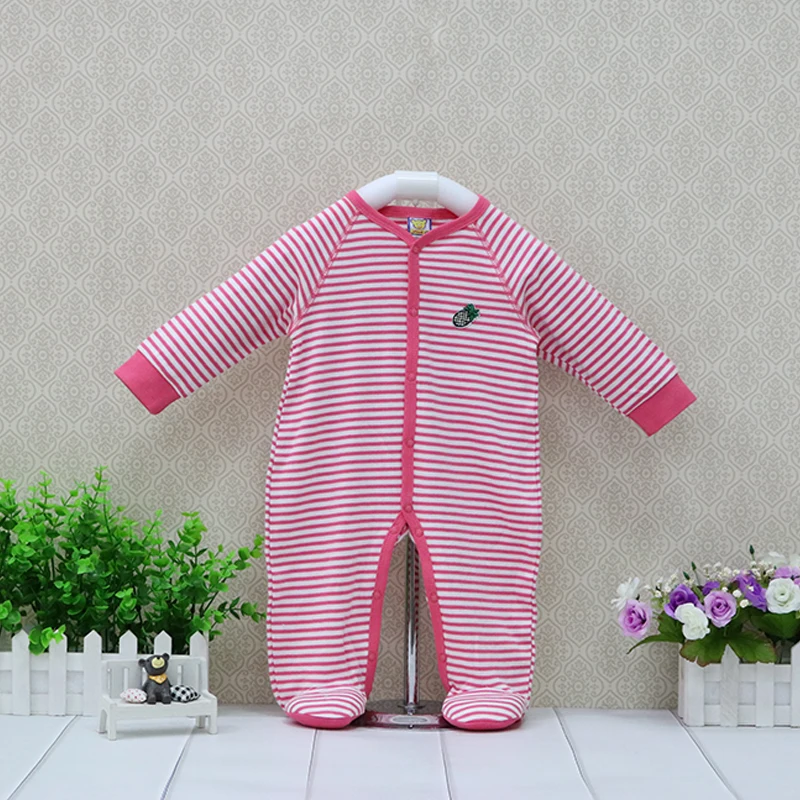 Хлопковый цельный комбинезон на пуговицах для девочек; одежда с длинными рукавами для малышей; милые костюмы с длинными рукавами в полоску для новорожденных