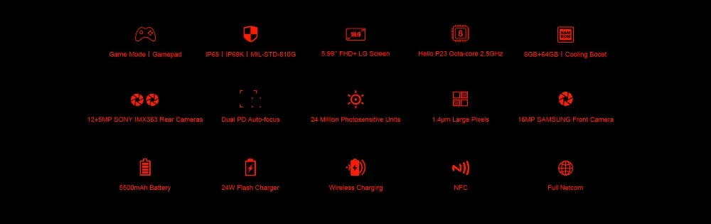 DOOGEE S70 6 ГБ 64 Гб 5500 мАч 4G LTE IP68 игровой телефон Android 8,1 5,9" Helio P23 Восьмиядерный 16 МП 5500 мАч беспроводной зарядный смартфон