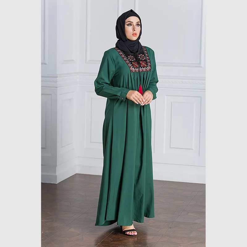 Muslim Dress Women Long Sleeve Embroidery Patchwork Abaya Loose Pakistan Free Plus Size Ethnic Arab Robe Islamic Clothing (10)