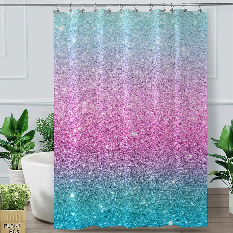 BlessLiving Colorful Glitter Shower Curtain Pastel Colors Shining
