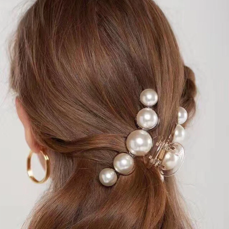 

Luxury Pearls Hairpins Hair Ornaments Trendy Simple Shiny Big Pearls Acrylic Crab Hair Claws For Women Girl Headwear Accessories