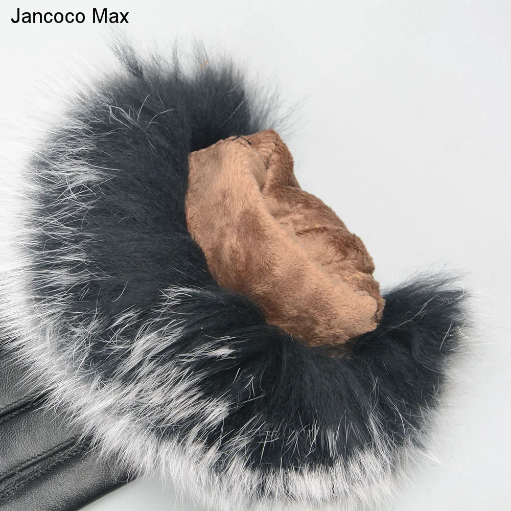 Jancoco Max 2019 натуральная кожа овчины мех лисы перчатки Для женщин зимние теплые Сенсорный экран варежки S2028