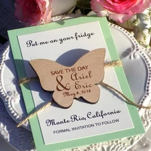 Персонализировать имена, Дата гравировкой Бабочка деревянный карты сохранить Дата свадебные приглашения магниты, Пользовательские бабочка дерево магнит